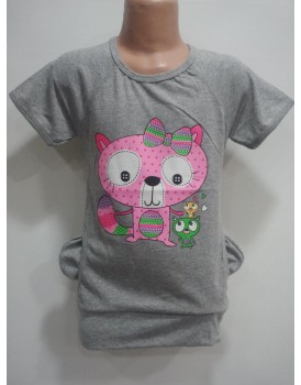 Gri Baskılı  Kız Çocuk T-Shirt 